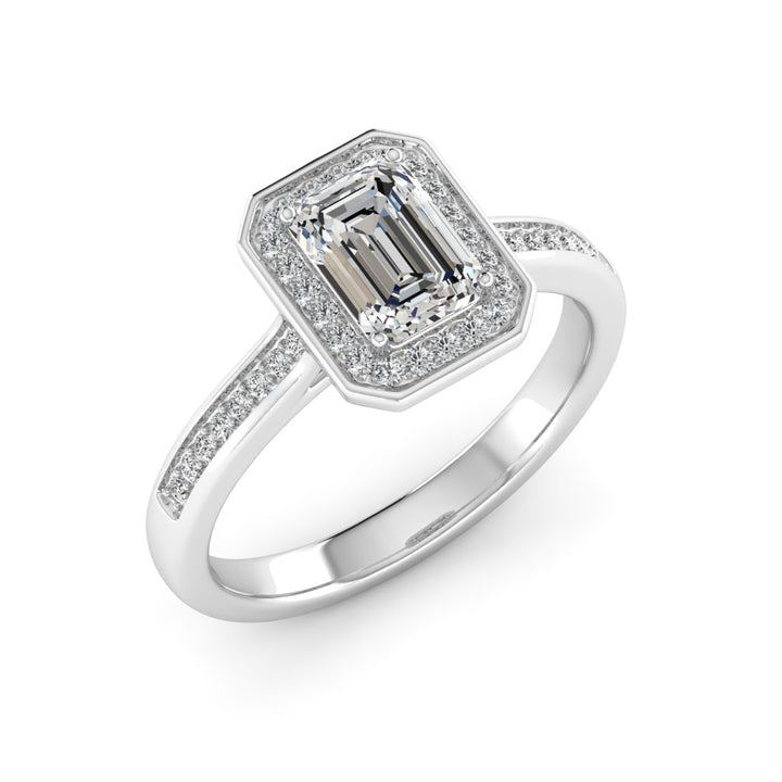 1.00 DEW Octagon White Moissanite Halo Ring in 14K Gold