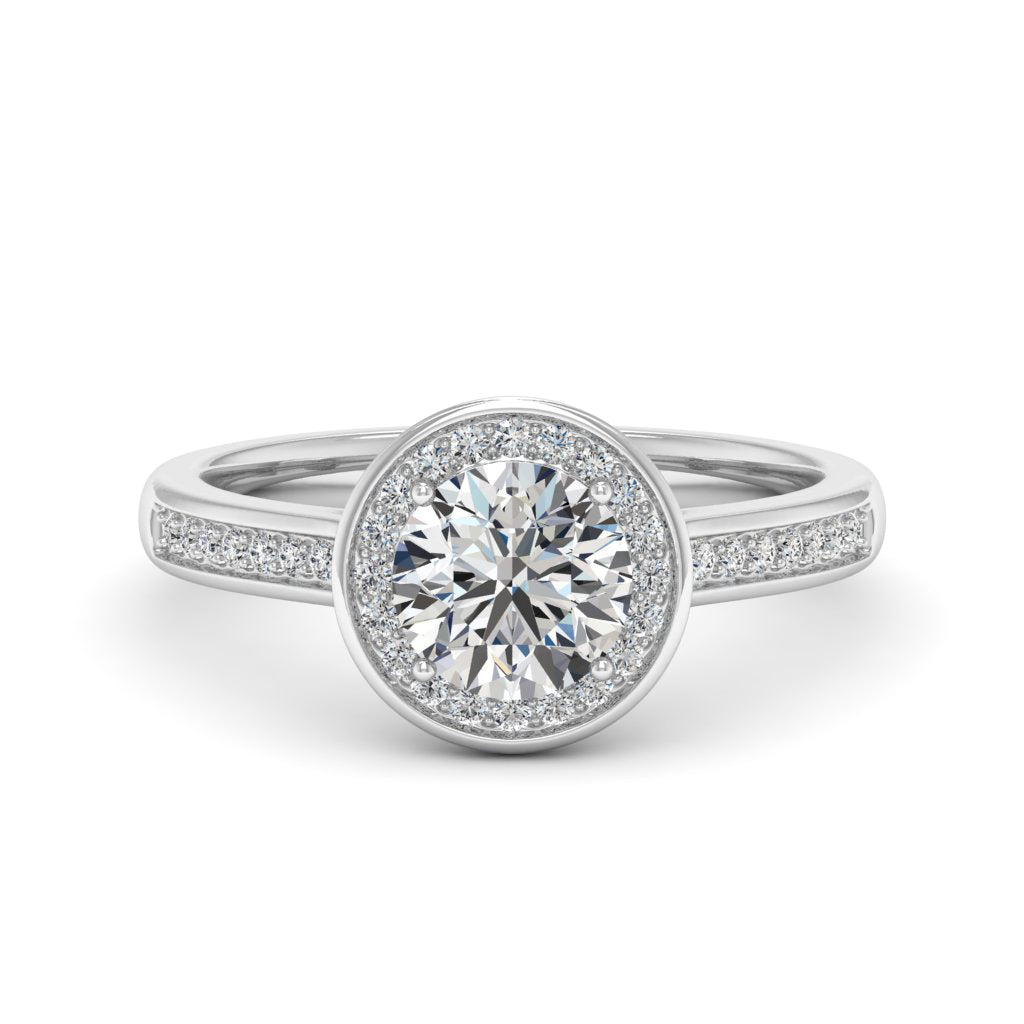 1.00 DEW Round White Moissanite Halo Ring in 14K Gold