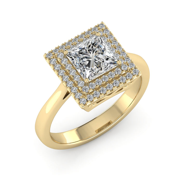 1.30 DEW Princess Cut White Moissanite Halo Ring in 14K Gold