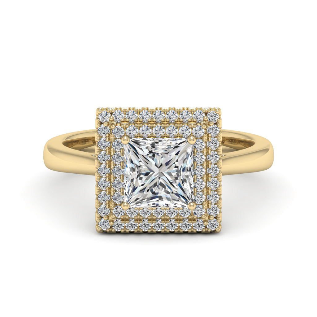 1.30 DEW Princess Cut White Moissanite Halo Ring in 14K Gold