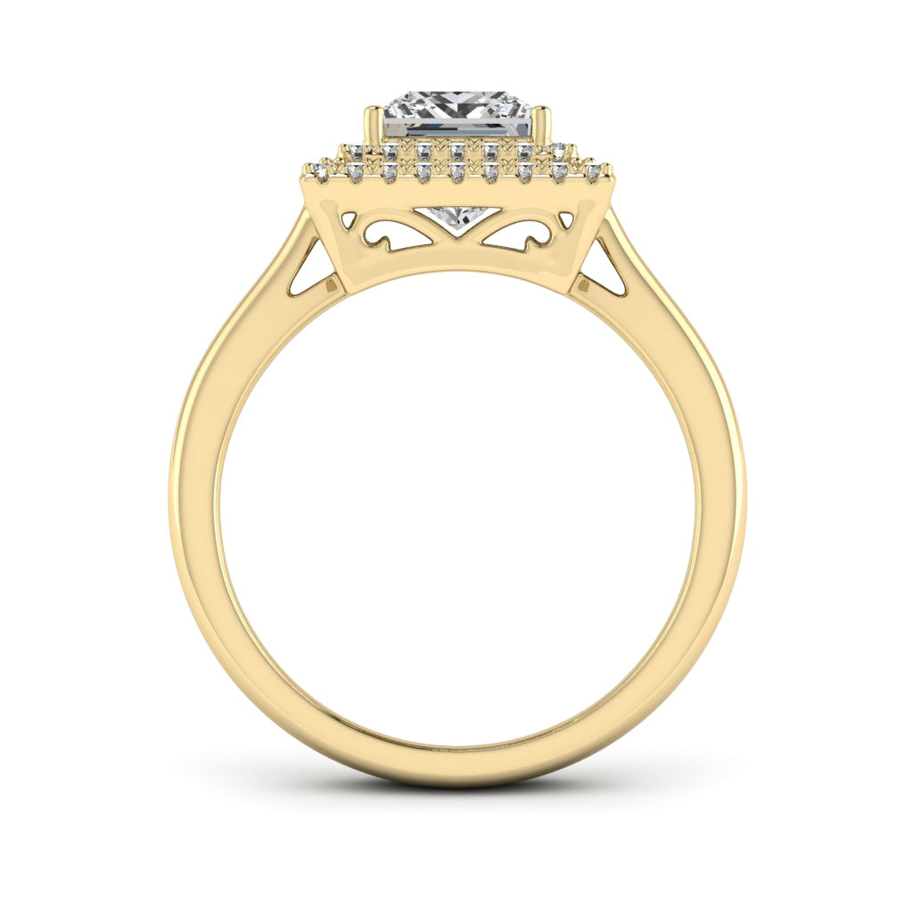 1.30 DEW Princess Cut White Moissanite Halo Ring in 14K Gold