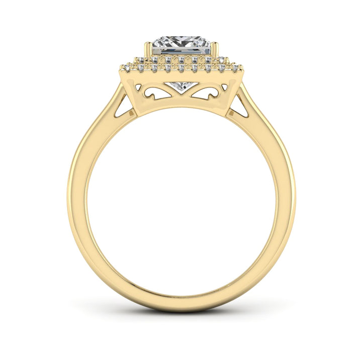 1.30 DEW Princess Cut White Moissanite Halo Ring in 14K Gold