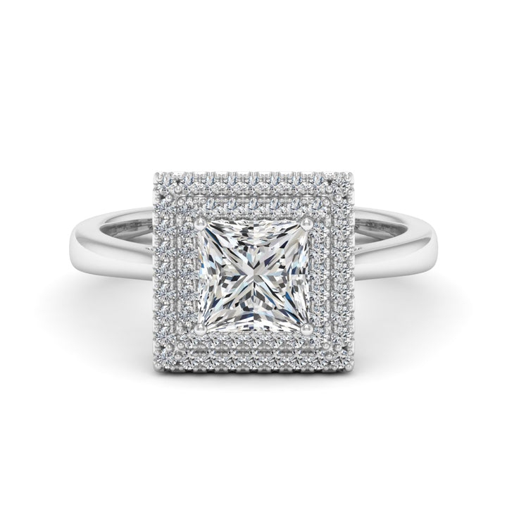 1.30 DEW Princess Cut White Moissanite Halo Ring in 14K Gold