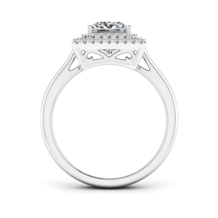 1.30 DEW Princess Cut White Moissanite Halo Ring in 14K Gold