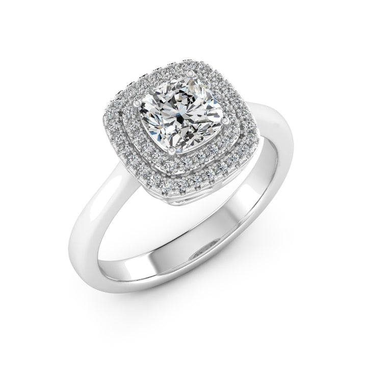 1.00 DEW Cushion White Moissanite Halo Ring in 14K Gold