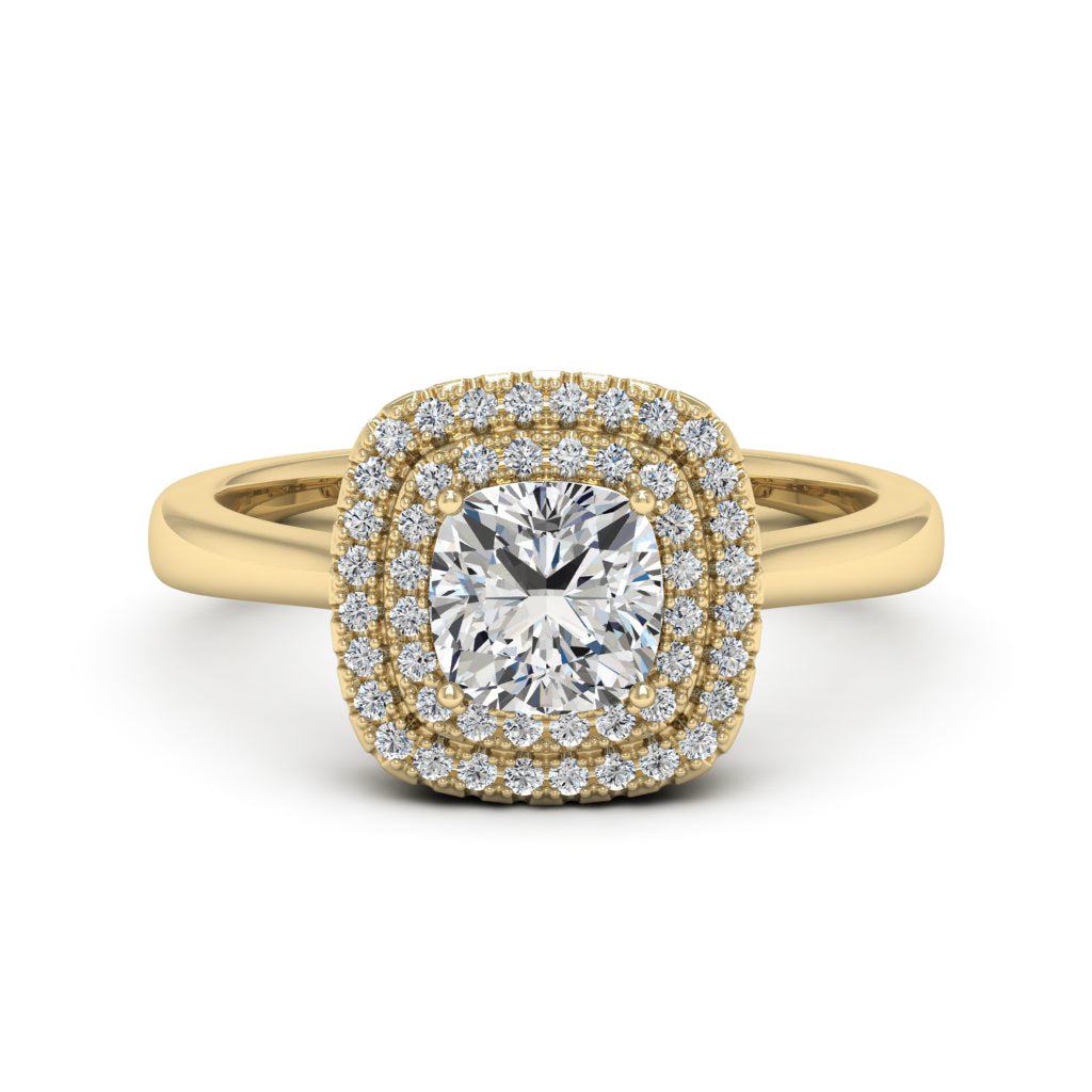 1.00 DEW Cushion White Moissanite Halo Ring in 14K Gold