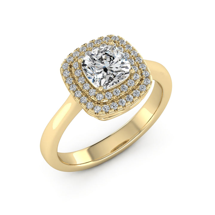 1.00 DEW Cushion White Moissanite Halo Ring in 14K Gold