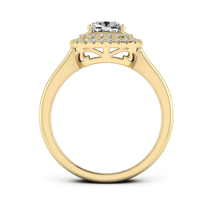 1.00 DEW Cushion White Moissanite Halo Ring in 14K Gold