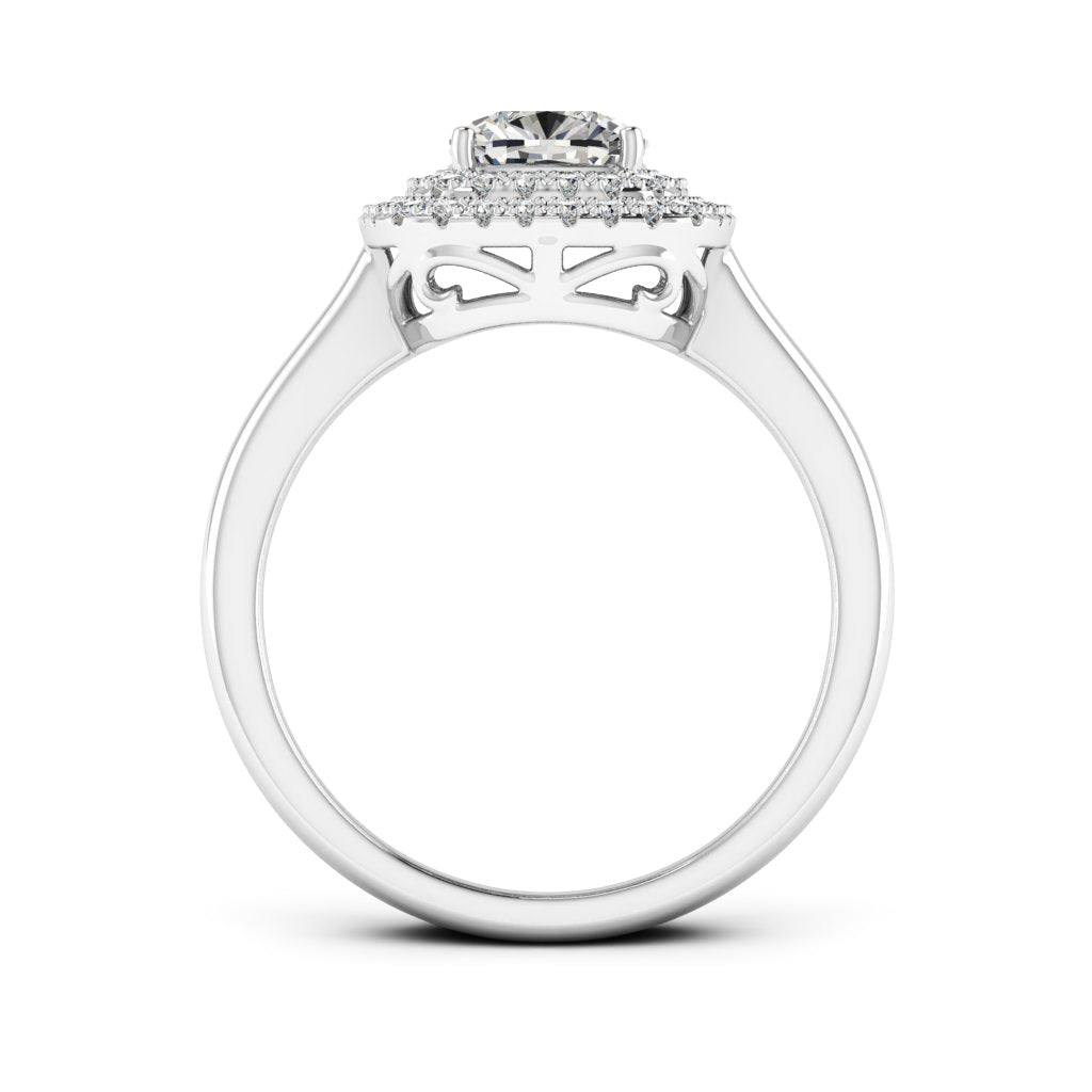 1.00 DEW Cushion White Moissanite Halo Ring in 14K Gold