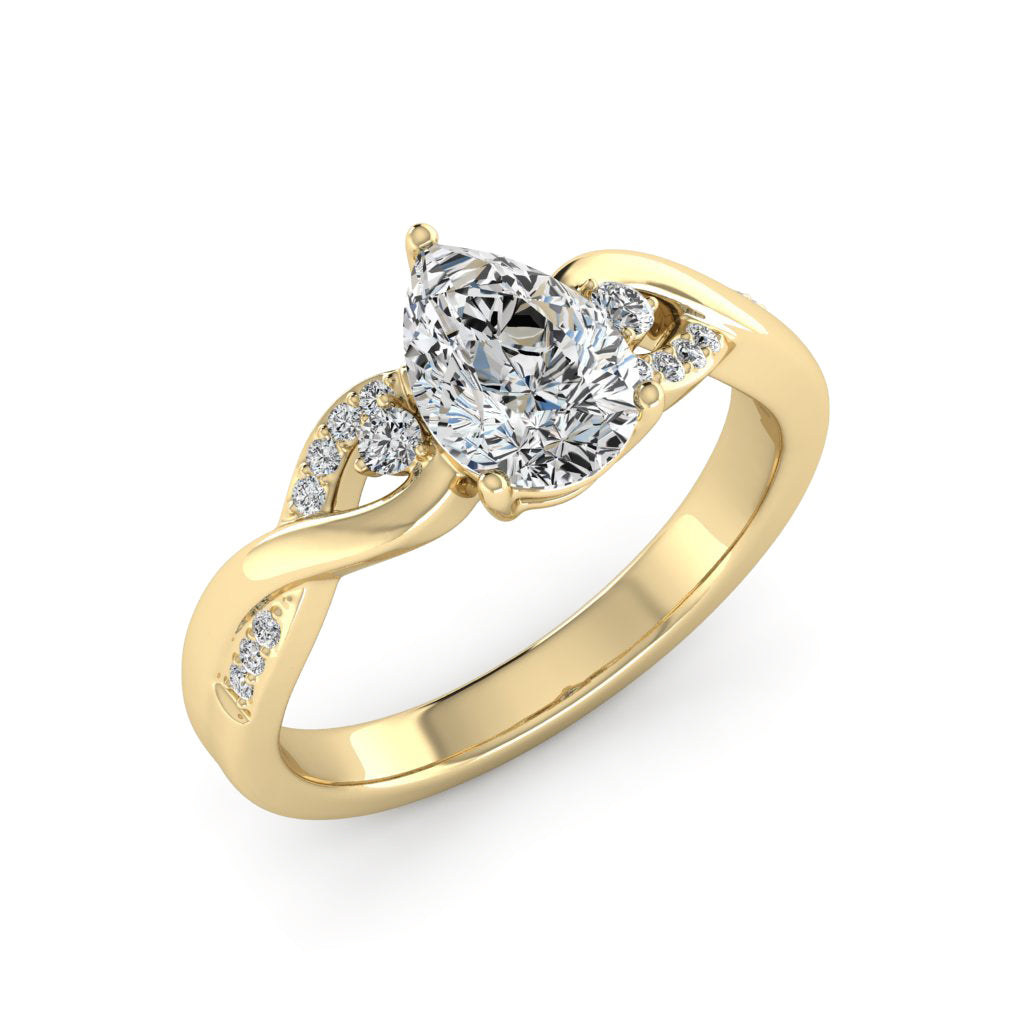 1.50 DEW Pear White Moissanite Ring in 14K Gold