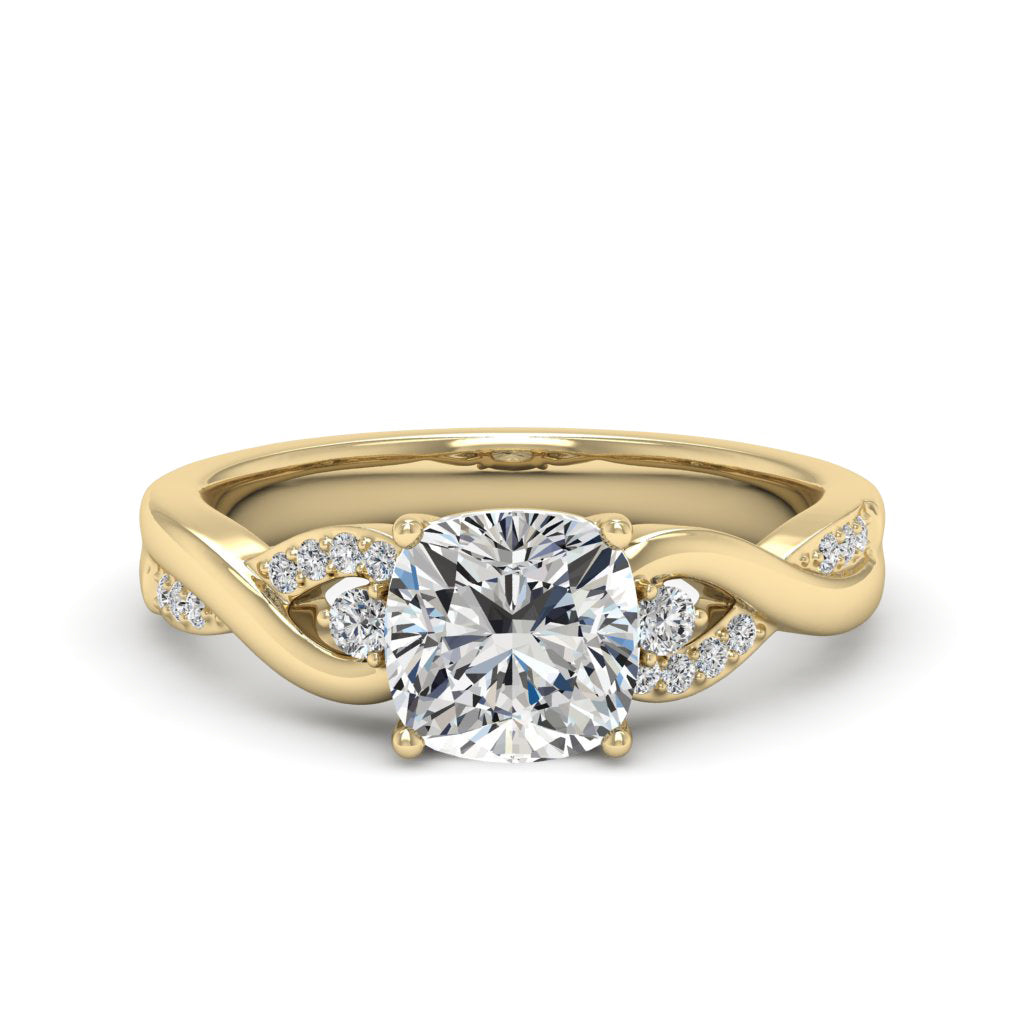 2.00 DEW Cushion White Moissanite Ring in 14K Gold