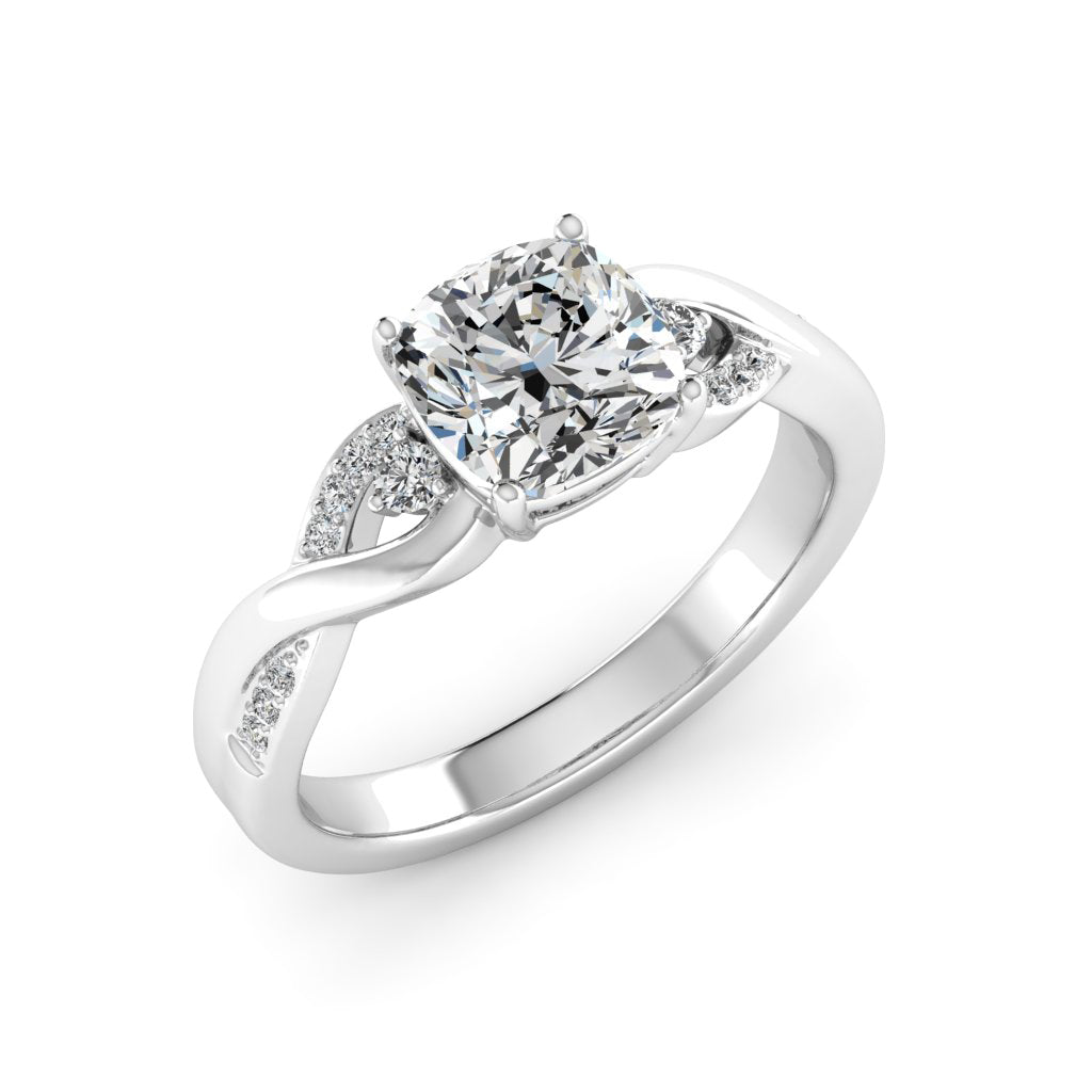 2.00 DEW Cushion White Moissanite Ring in 14K Gold