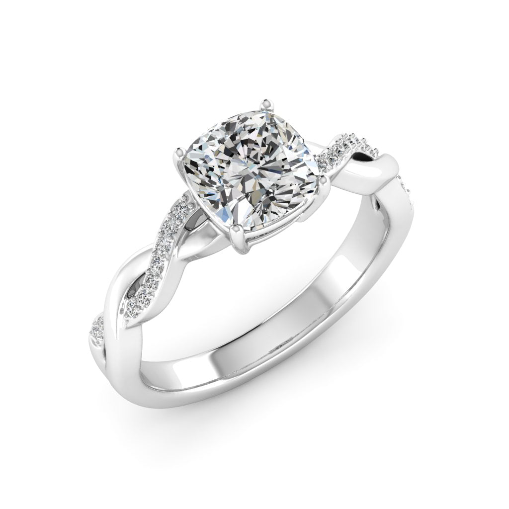 2.00 DEW Cushion White Moissanite Ring in 14K Gold