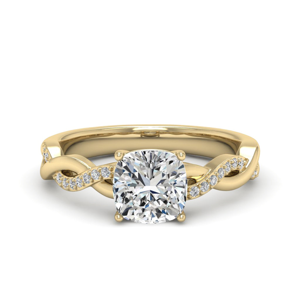 2.00 DEW Cushion White Moissanite Ring in 14K Gold