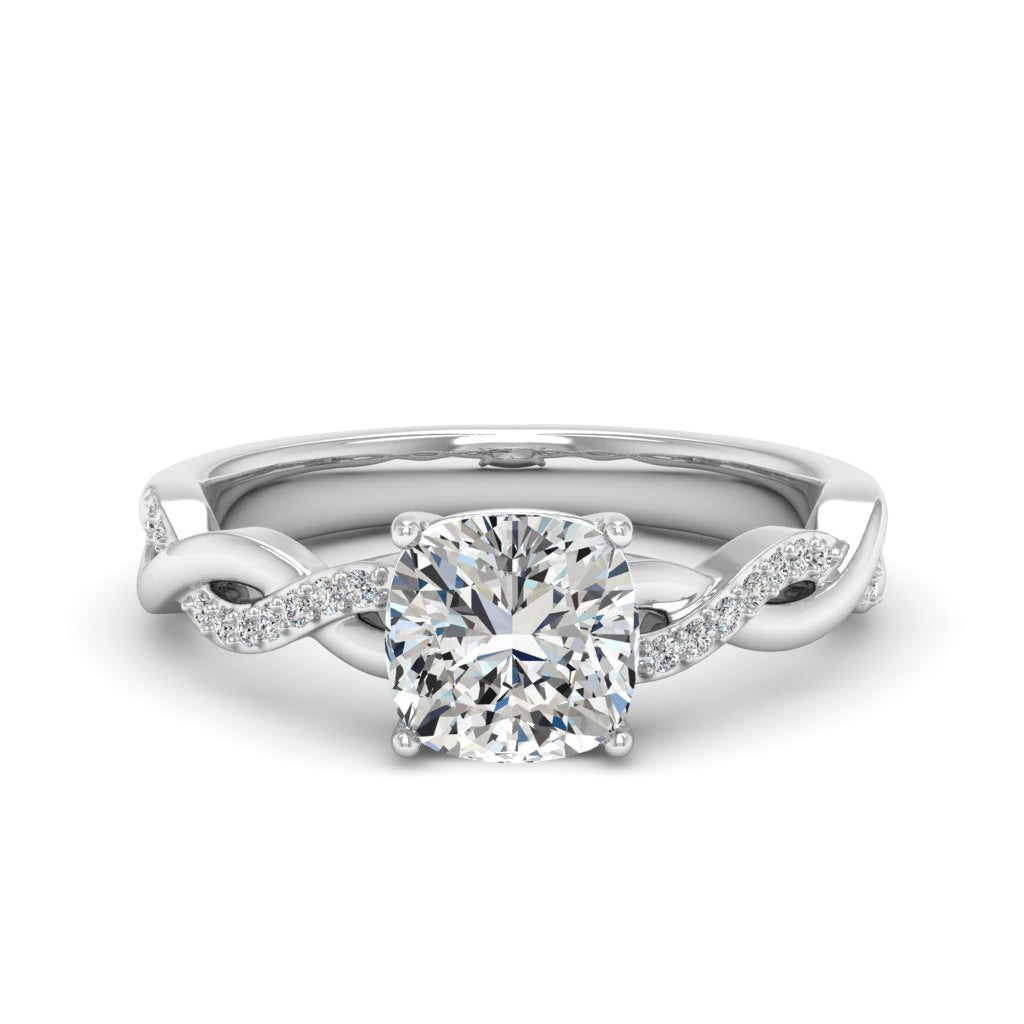 2.00 DEW Cushion White Moissanite Ring in 14K Gold