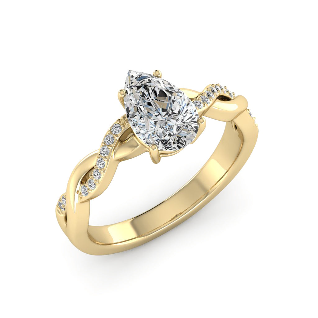 1.50 DEW Pear White Moissanite Ring in 14K Gold