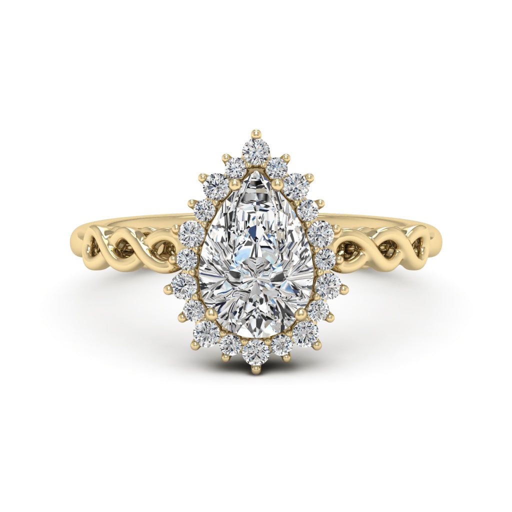 1.50 DEW Pear White Moissanite Ring in 14K Yellow Gold