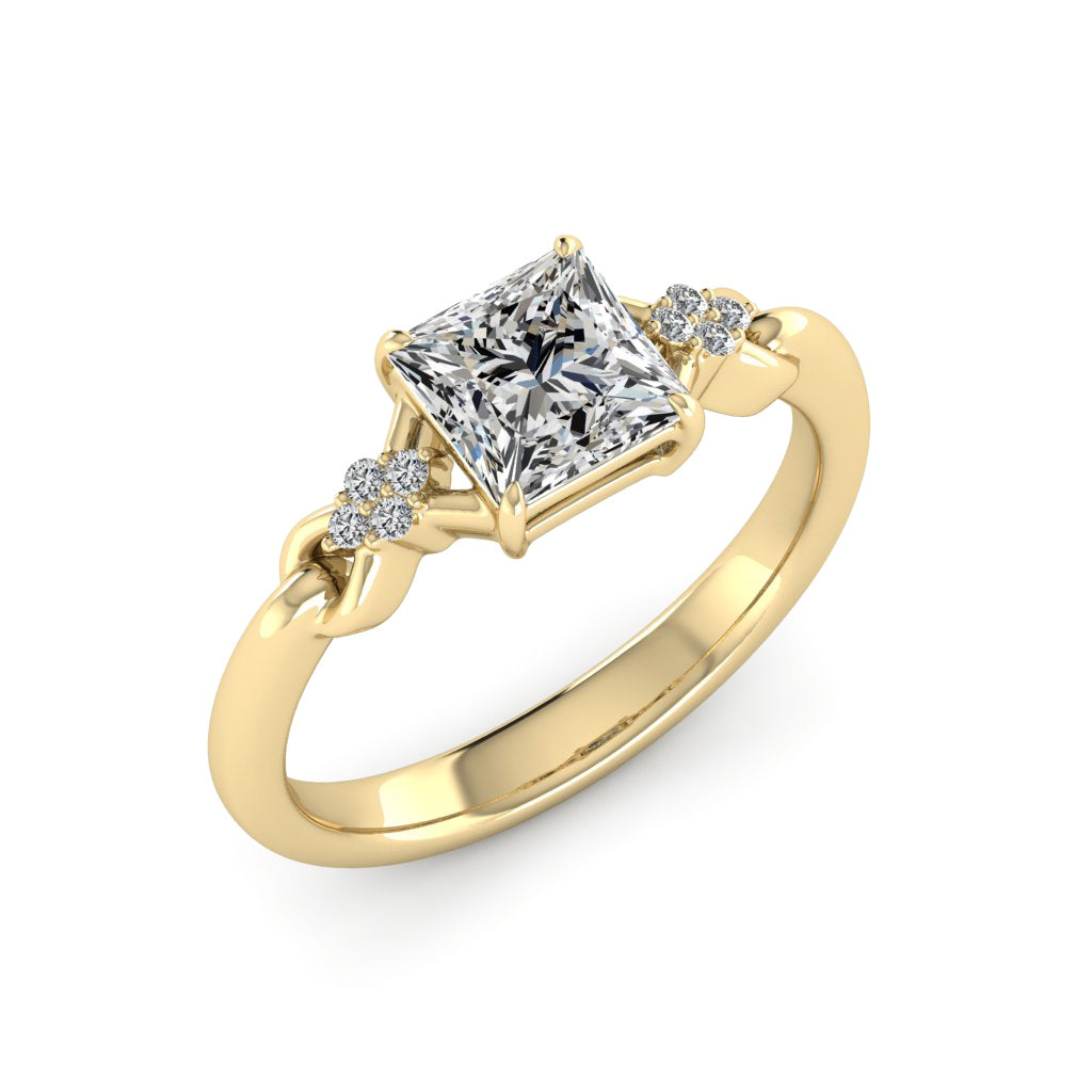 1.30 DEW Princess Cut White Moissanite Ring in 14K Yellow Gold