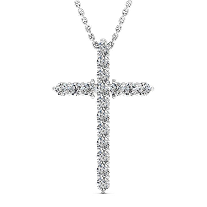 0.56 DEW Round White Moissanite Cross Pendant in 14K White Gold