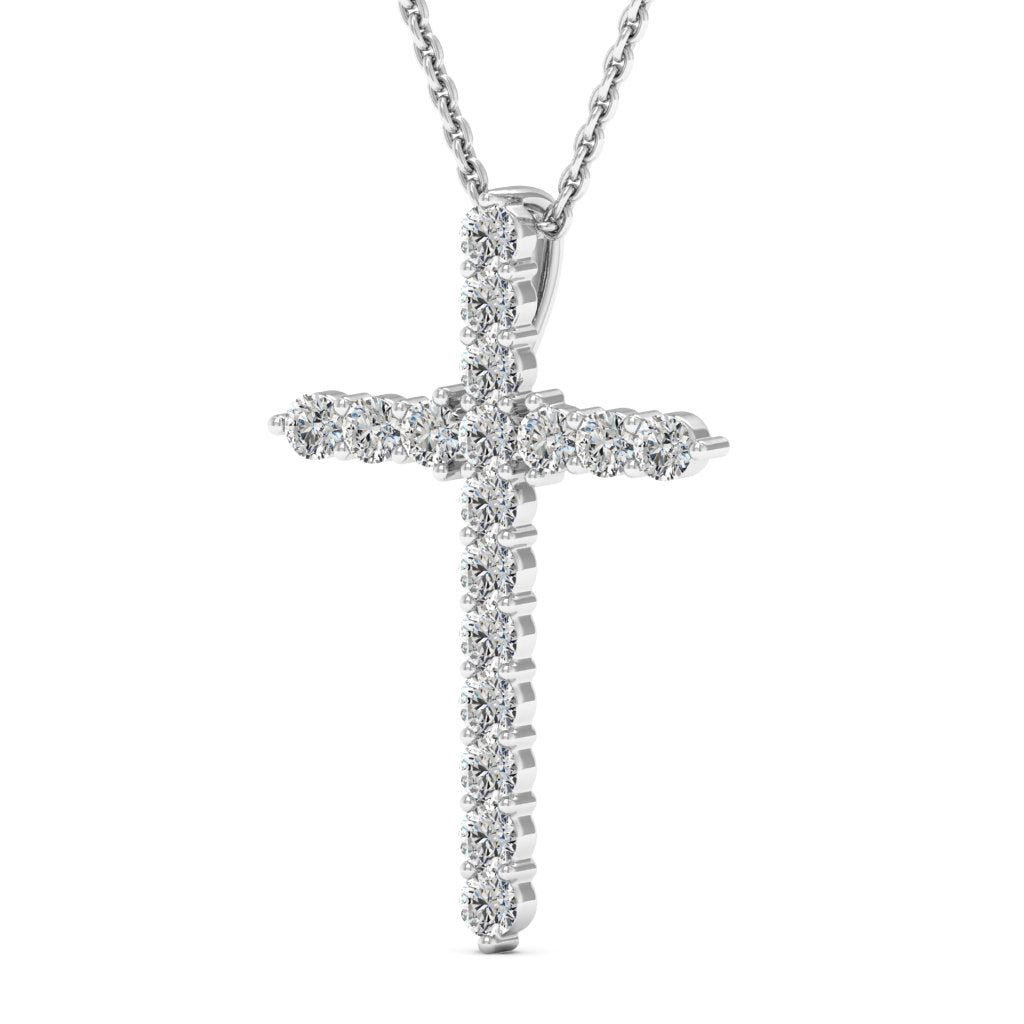 0.56 DEW Round White Moissanite Cross Pendant in 925 Sterling Silver