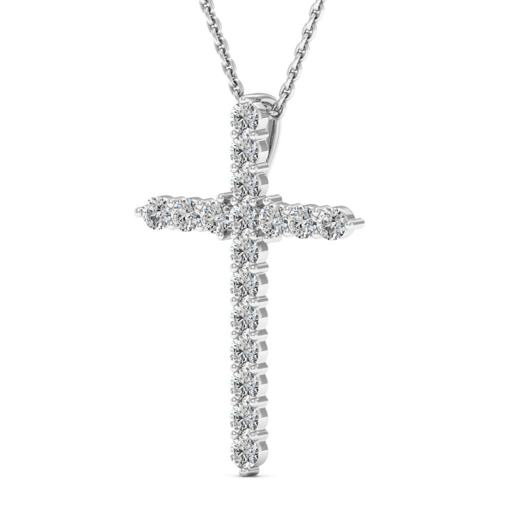 0.56 DEW Round White Moissanite Cross Pendant in 14K White Gold