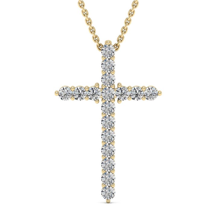 0.56 DEW Round White Moissanite Cross Pendant in 14K Yellow Gold