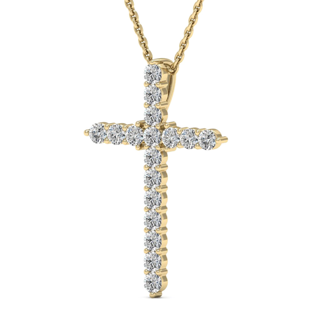 0.56 DEW Round White Moissanite Cross Pendant in 14K Yellow Gold