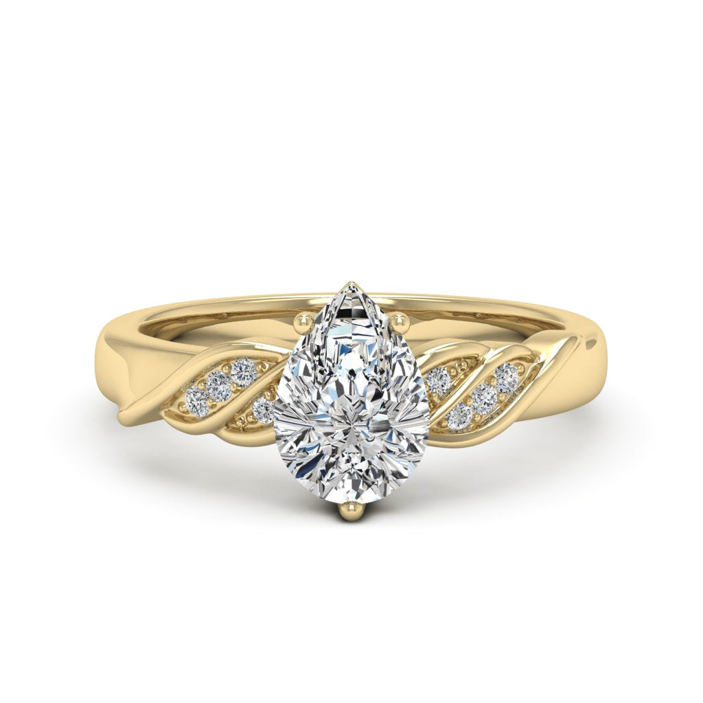 1.50 DEW Pear White Moissanite Ring in 14K Yellow Gold