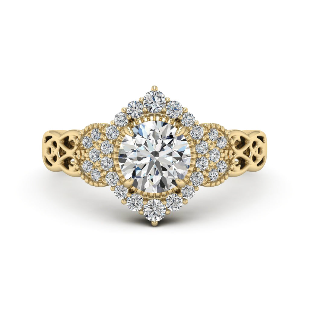 1.00 DEW Round White Moissanite Ring in 14K Gold