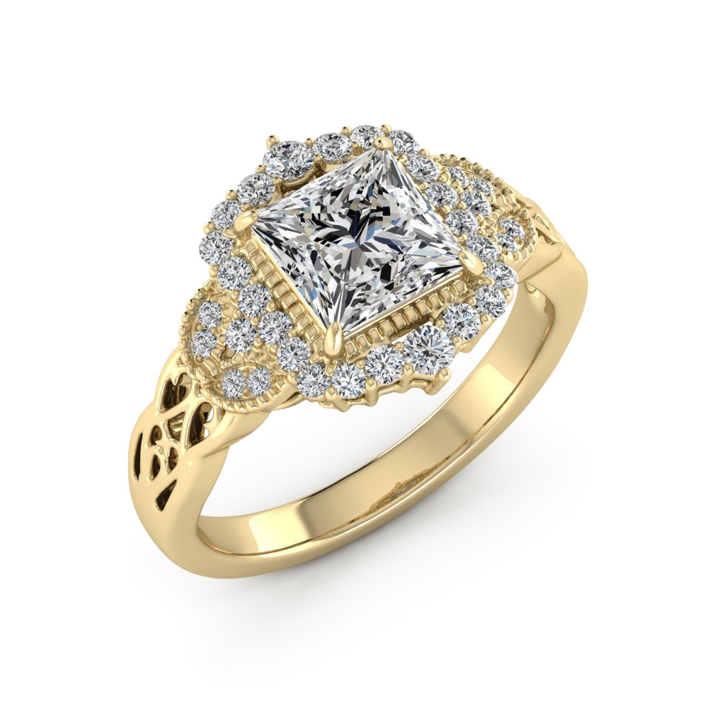 1.70 DEW Princess Cut White Moissanite Ring in 14K Gold