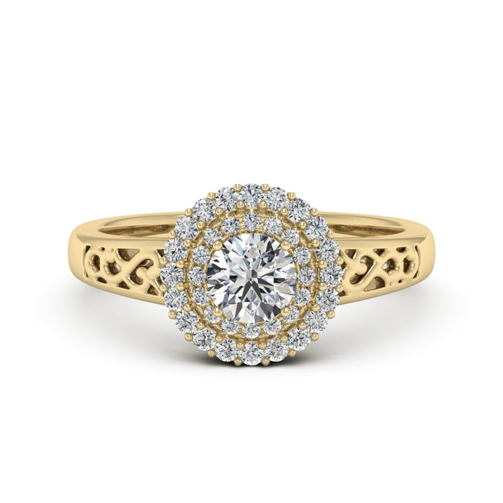 0.50 DEW Round White Moissanite Ring in 14K Yellow Gold