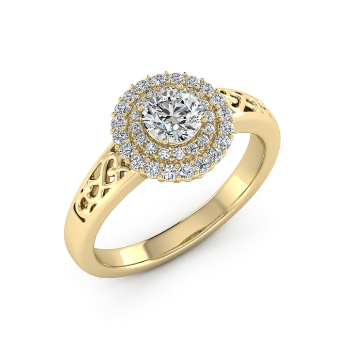 0.50 DEW Round White Moissanite Ring in 14K Yellow Gold