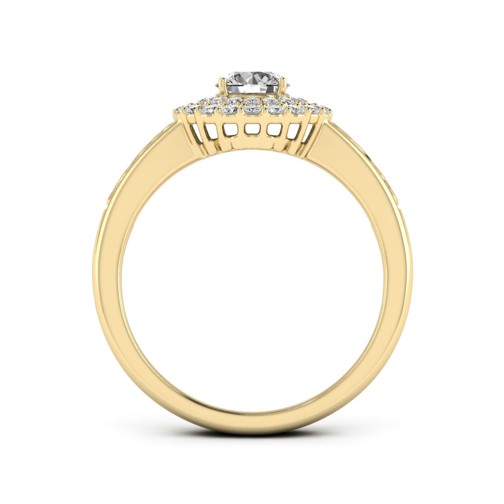 0.50 DEW Round White Moissanite Ring in 14K Yellow Gold