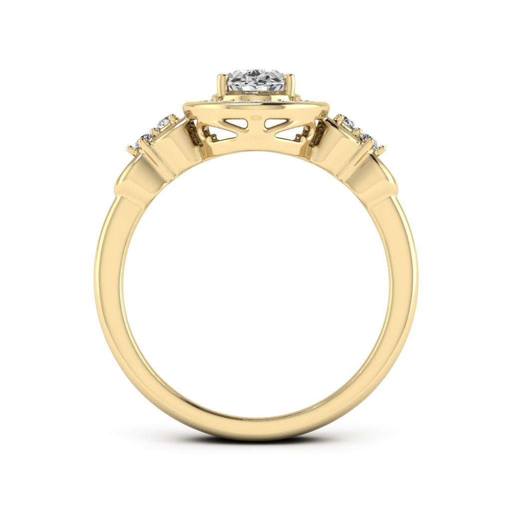 1.00 DEW Oval White Moissanite Ring in 14K Yellow Gold