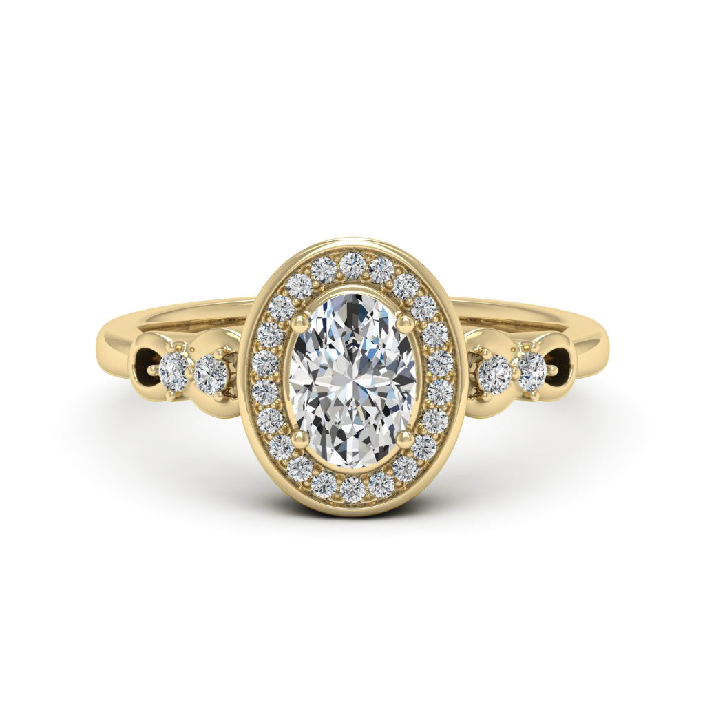 1.00 DEW Oval White Moissanite Ring in 14K Yellow Gold