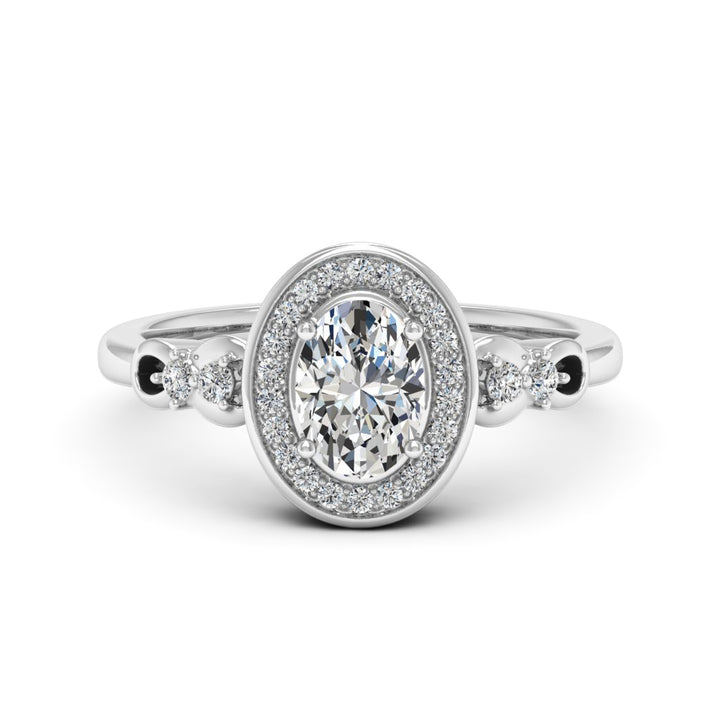 1.00 DEW Oval White Moissanite Ring in 14K White Gold