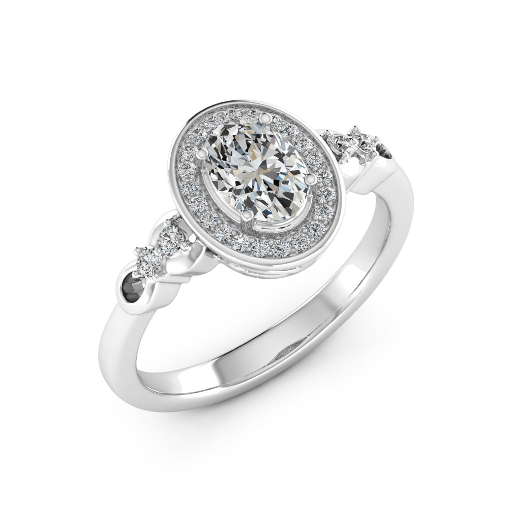 1.00 DEW Oval White Moissanite Ring in 14K White Gold