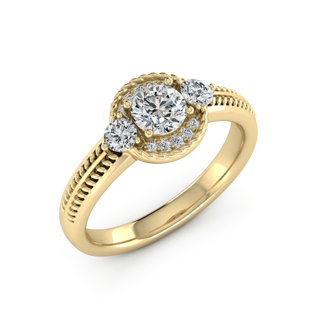 0.50 DEW Round White Moissanite Ring in 14K Yellow Gold