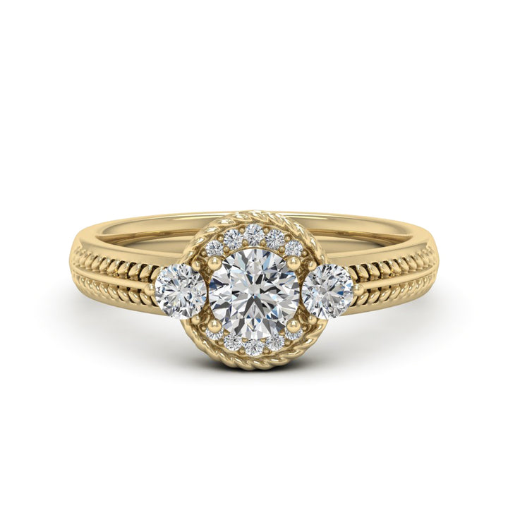 0.50 DEW Round White Moissanite Ring in 14K Yellow Gold