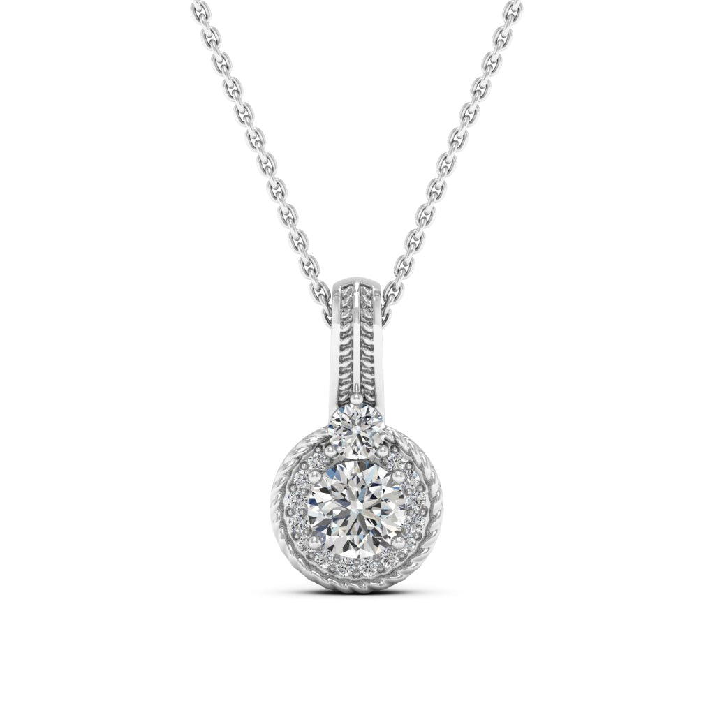 0.50 DEW Round White Moissanite Pendant in 14K White Gold