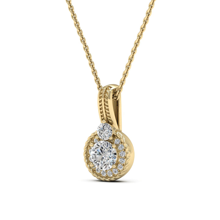 0.50 DEW Round White Moissanite Pendant in 14K Yellow Gold