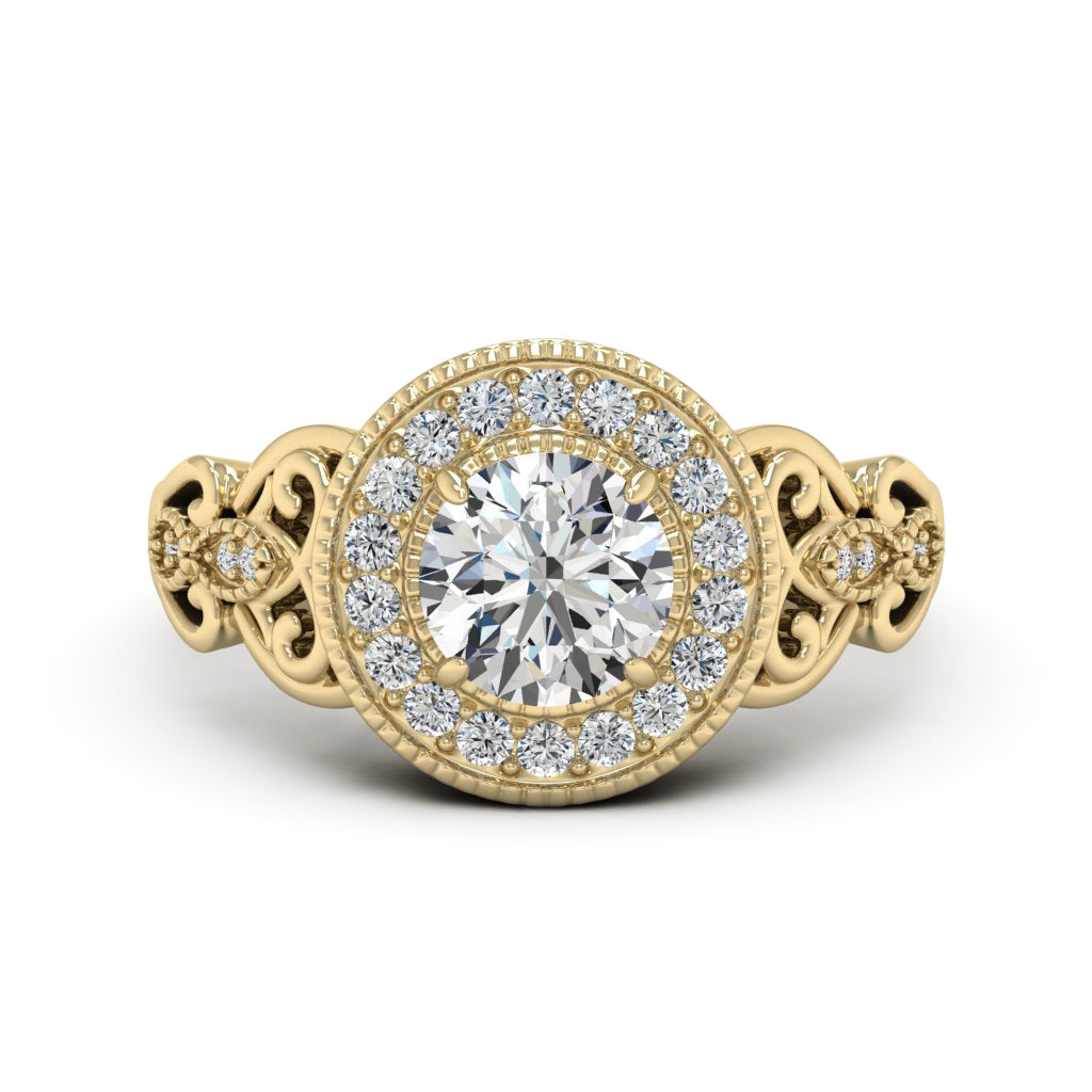 1.00 DEW Round White Moissanite Ring in 14K Yellow Gold