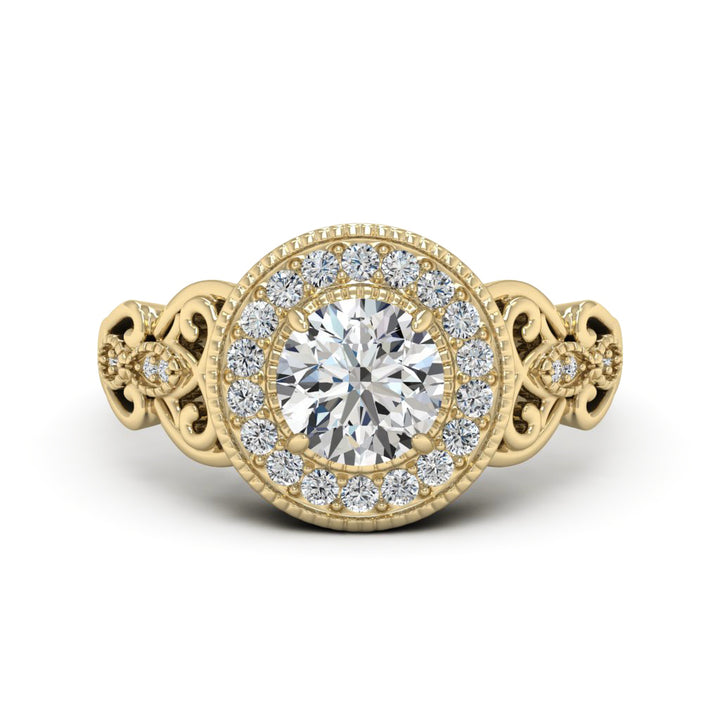 1.00 DEW Round White Moissanite Ring in 14K Yellow Gold