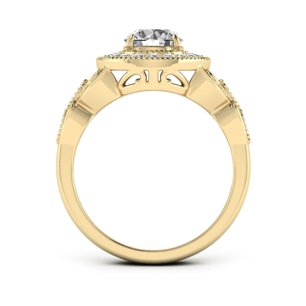 1.00 DEW Round White Moissanite Ring in 14K Yellow Gold