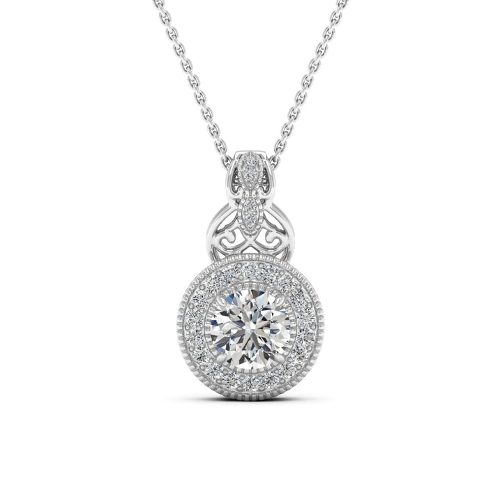 1.00 DEW Round White Moissanite Pendant in 14K White Gold