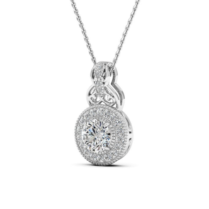 1.00 DEW Round White Moissanite Pendant in 14K White Gold