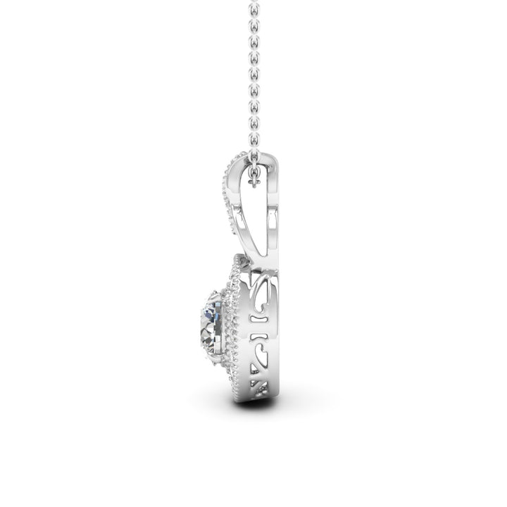 1.00 DEW Round White Moissanite Pendant in 14K White Gold