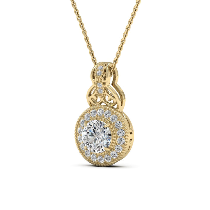 1.00 DEW Round White Moissanite Pendant in 14K Yellow Gold