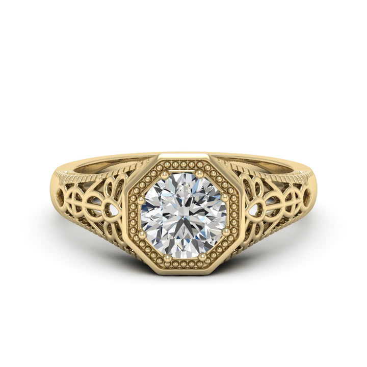 1.00 DEW Round White Moissanite Ring in 14K Gold