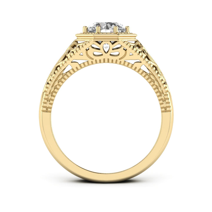 1.00 DEW Round White Moissanite Ring in 14K Gold